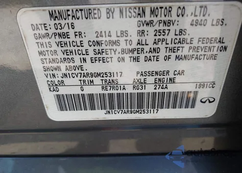 2016 Infiniti Q50 2.0T Premium from USA, damaged, VIN JN1CV7AR9GM253117